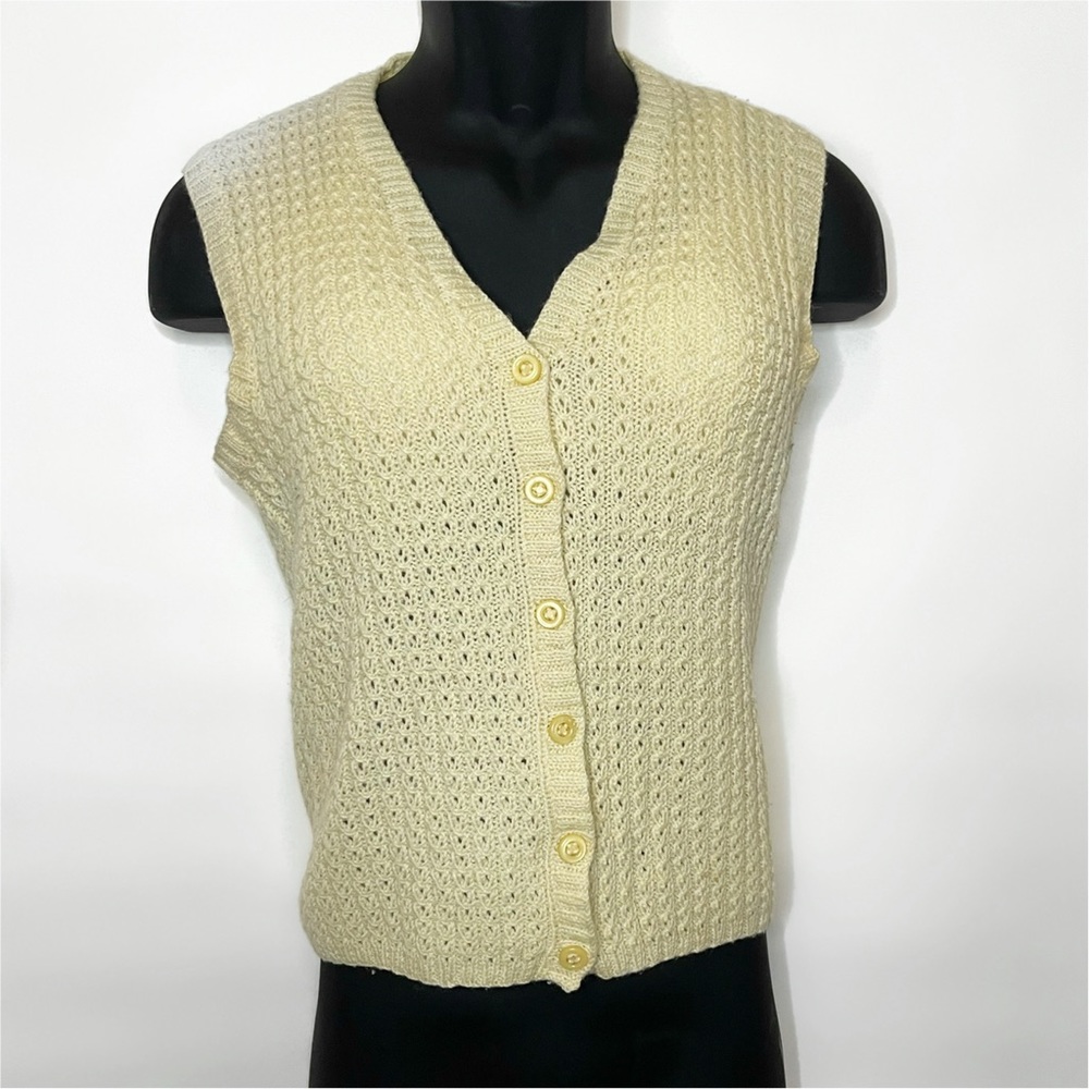 Butter Yellow Crochet Button-Up Vest